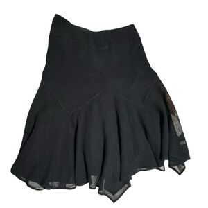 Rickie Freeman Teri Jon Black Wool Asymmetrical Hem Dark Coquette Y2K Sz 6 Skirt